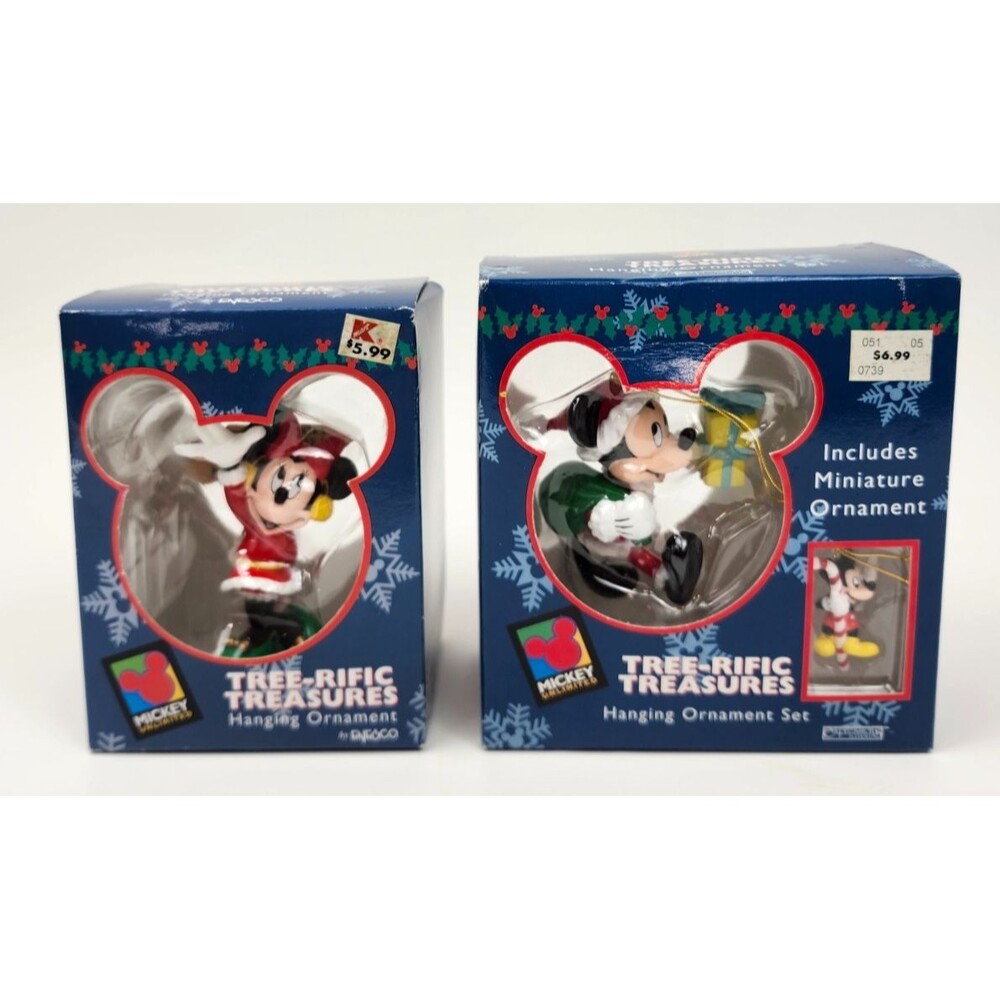 Lot of 2 Vintage Enesco Disney Mickey and Minnie Mouse Christmas Tree Ornaments